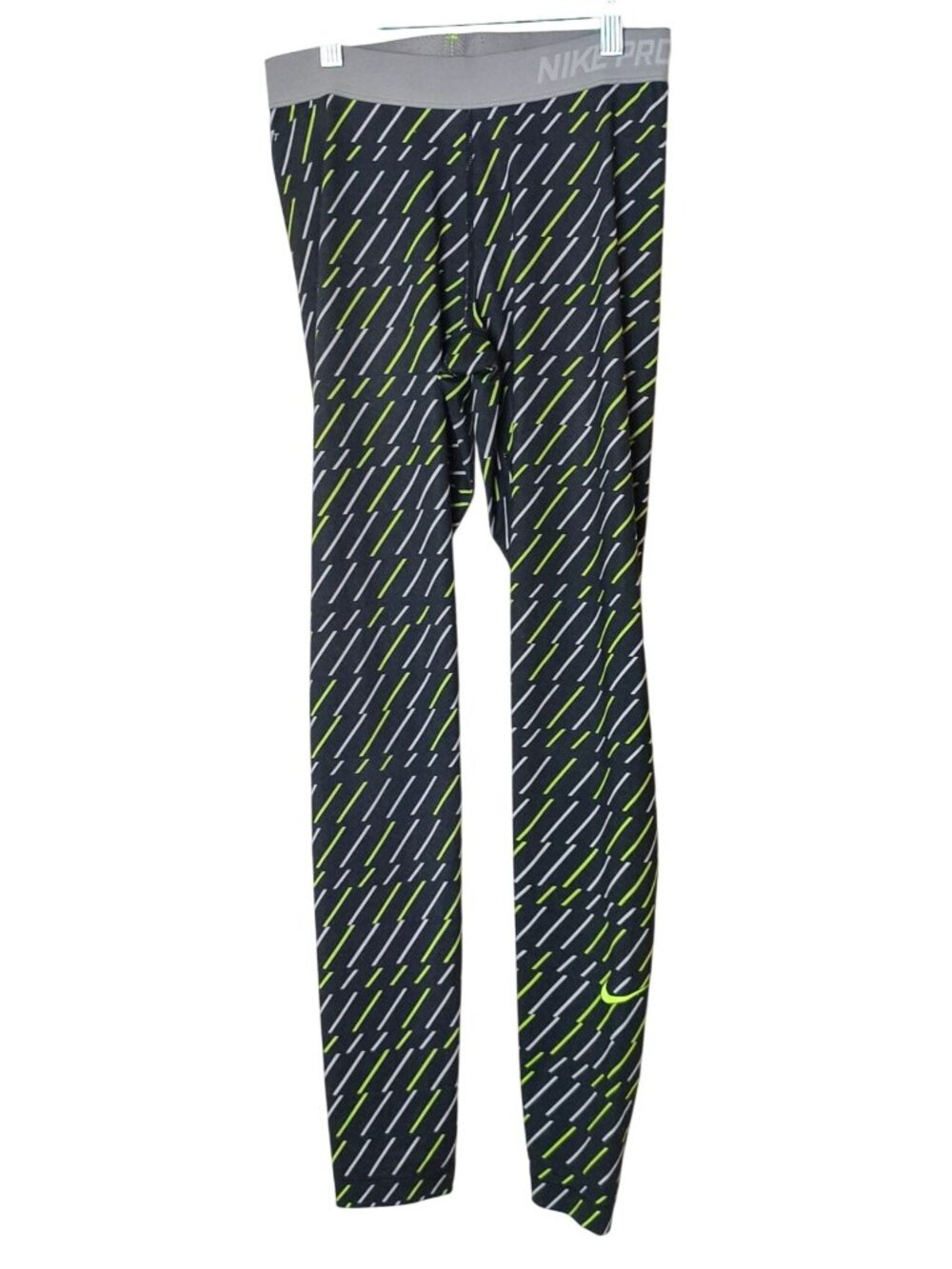 Nike Pro Womens M Compression Tights Bolt Neon Green White Gray Patterned Print
